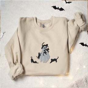 Ghost With Black Cats Embroidered Sweatshirt