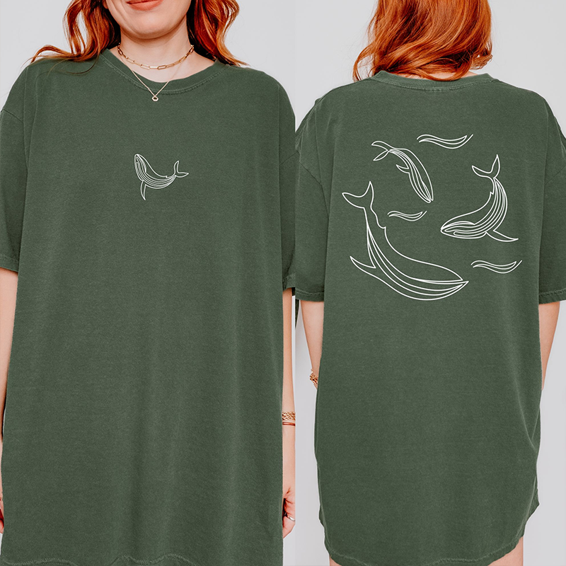 Cute Minimalist Aesthetic Whale Two Sided Comfort ColorsT-Shirt