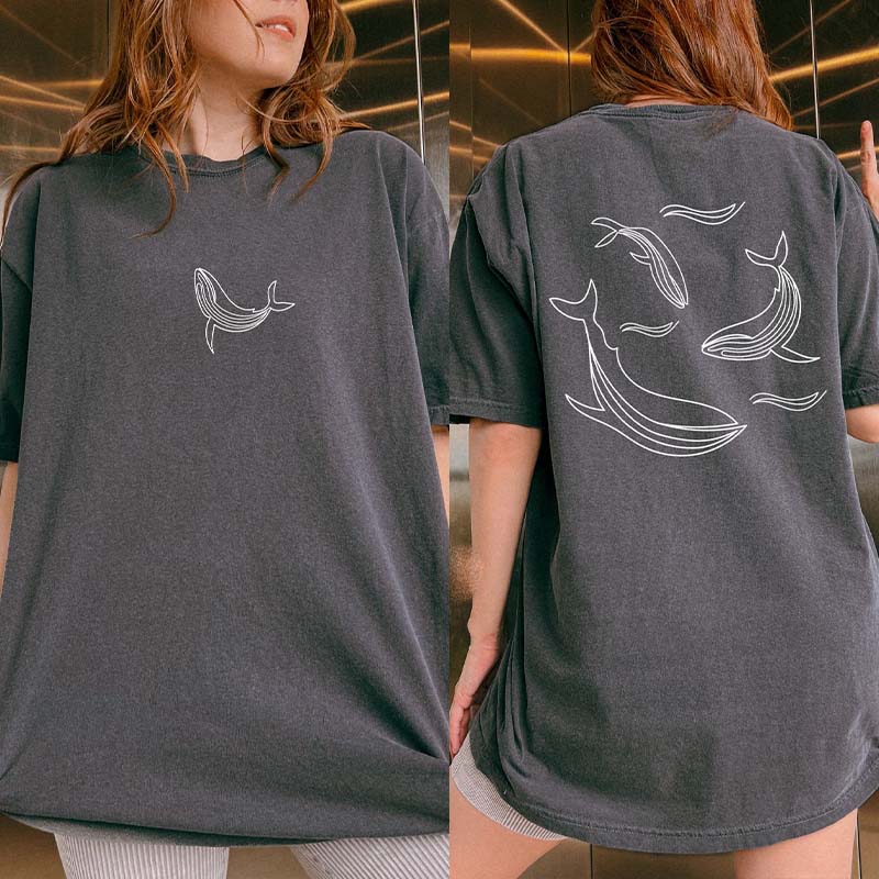 Cute Minimalist Aesthetic Whale Two Sided Comfort ColorsT-Shirt