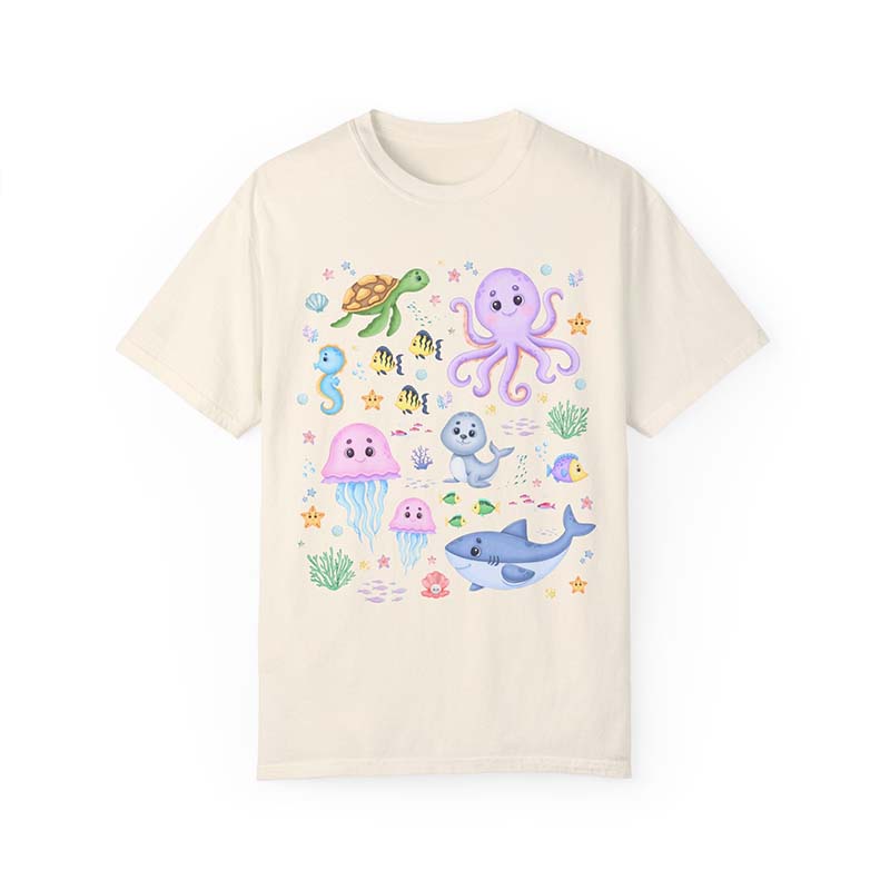 Cute Kindergarten Colorful Ocean Animal  With Fish T-Shirt