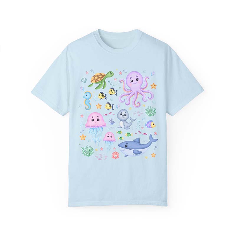 Cute Kindergarten Colorful Ocean Animal  With Fish T-Shirt