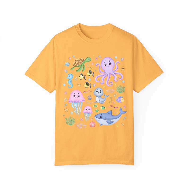 Cute Kindergarten Colorful Ocean Animal  With Fish T-Shirt