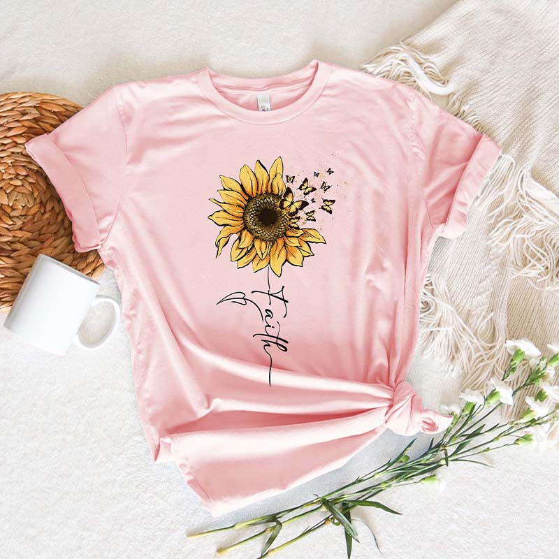 Religious Faith Sunflower Graphic T-Shirt