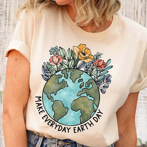 Make Everyday Earth Day Floral Environmental T-Shirt