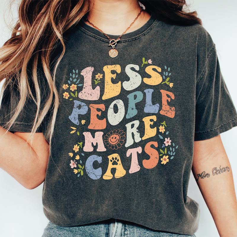 Retro Less People More Cats Animal Lover T-Shirt