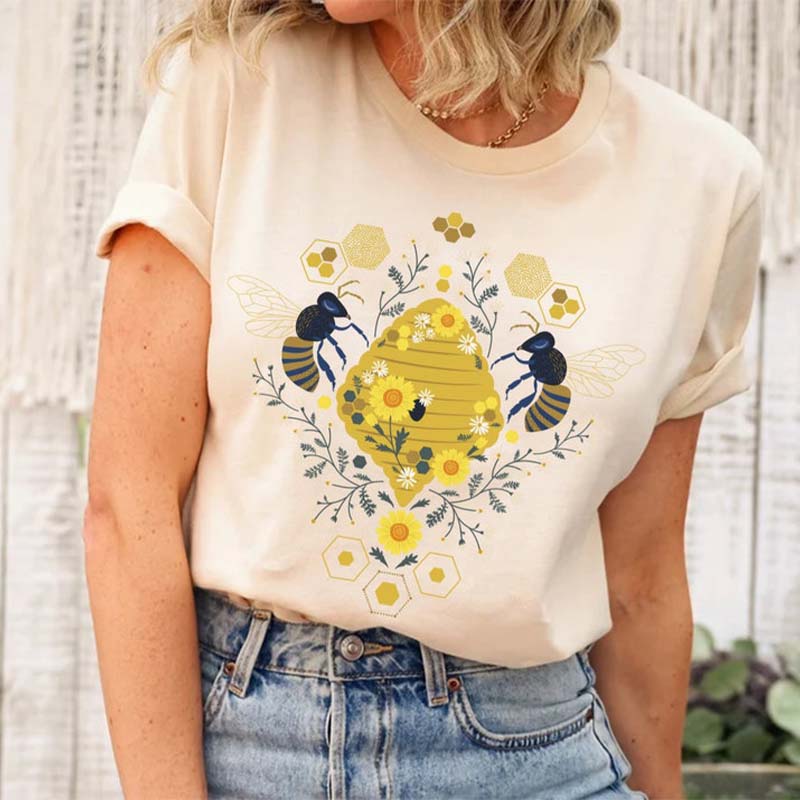 Floral Bee Honeycomb Kindness Plant T-Shirt