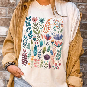 Boho Watercolor Folk Flowers T-Shirt