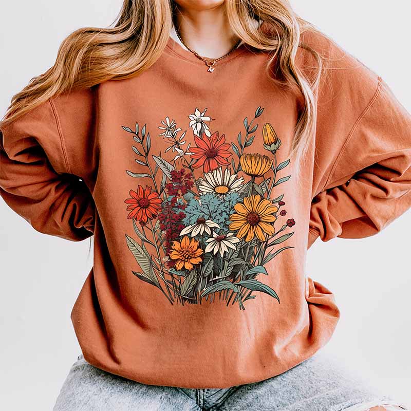 Vintage Pressed Floral  Fairycore Wildflowers Sweatshirt