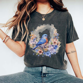 Watercolor Bluebird Wildflowers T-Shirt