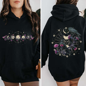 Celestial Ravens and Thistles Spiritual Bird Hoodie