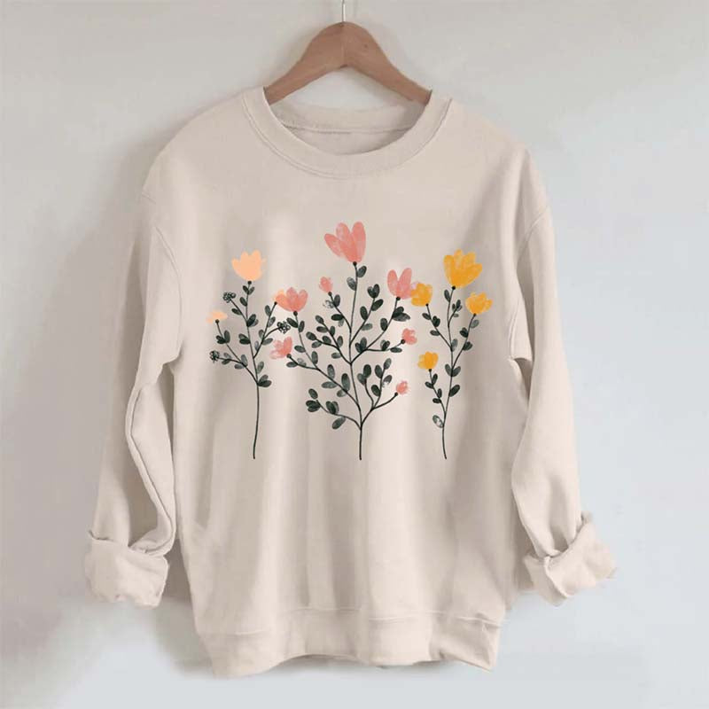 Pastel Flowers and Stems Minimalist Sweatshirt