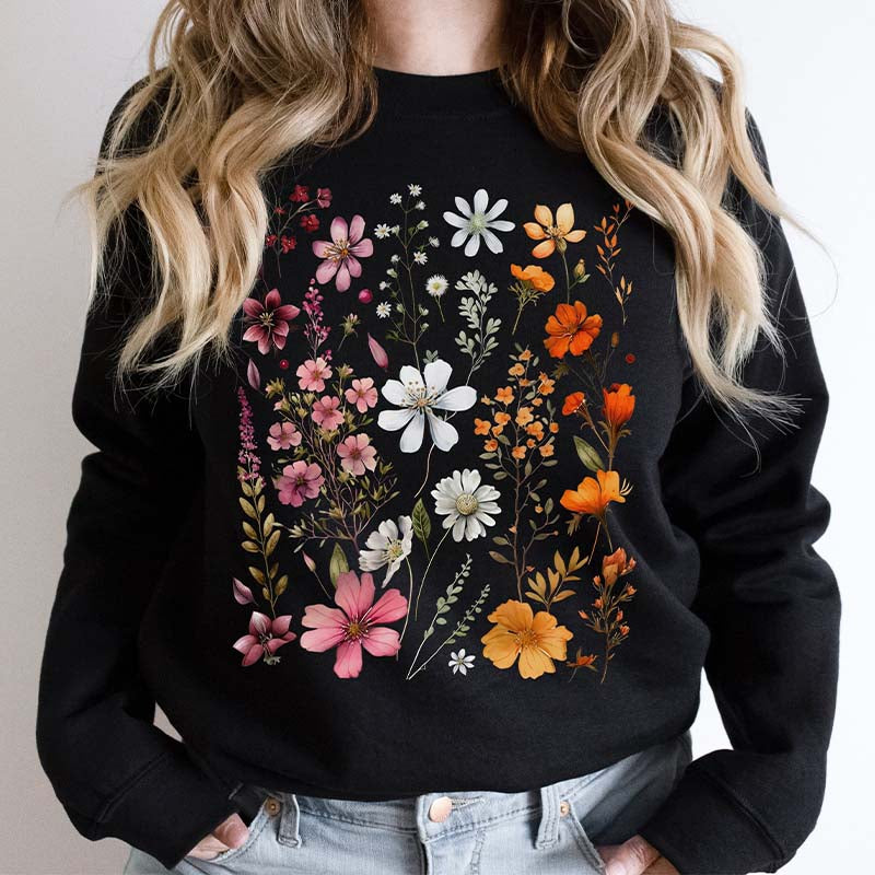 Pressed Flower Woman Wildflowers Sweatshirt