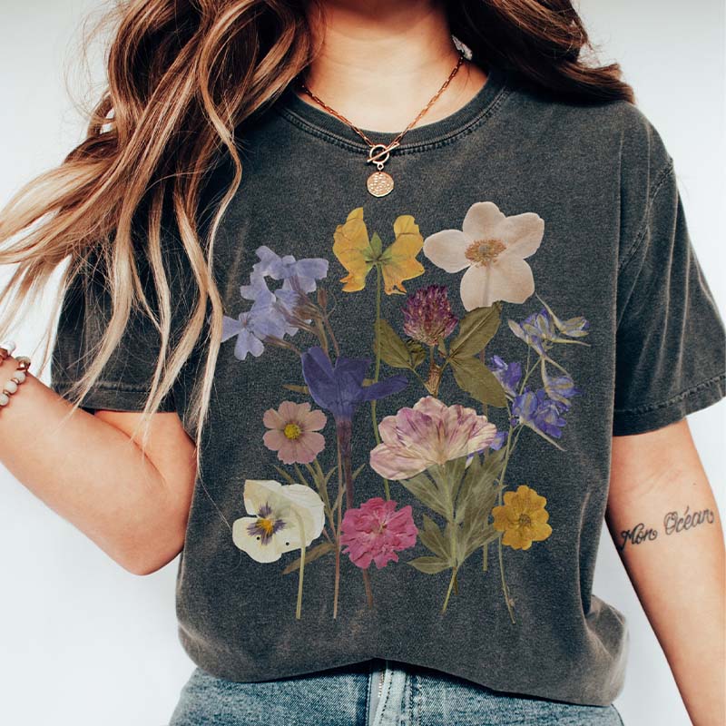 Dried Flower Botanical Floral Printed T-Shirt