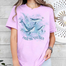 Watercolor Ocean Animals Whales Graphic T-shirt