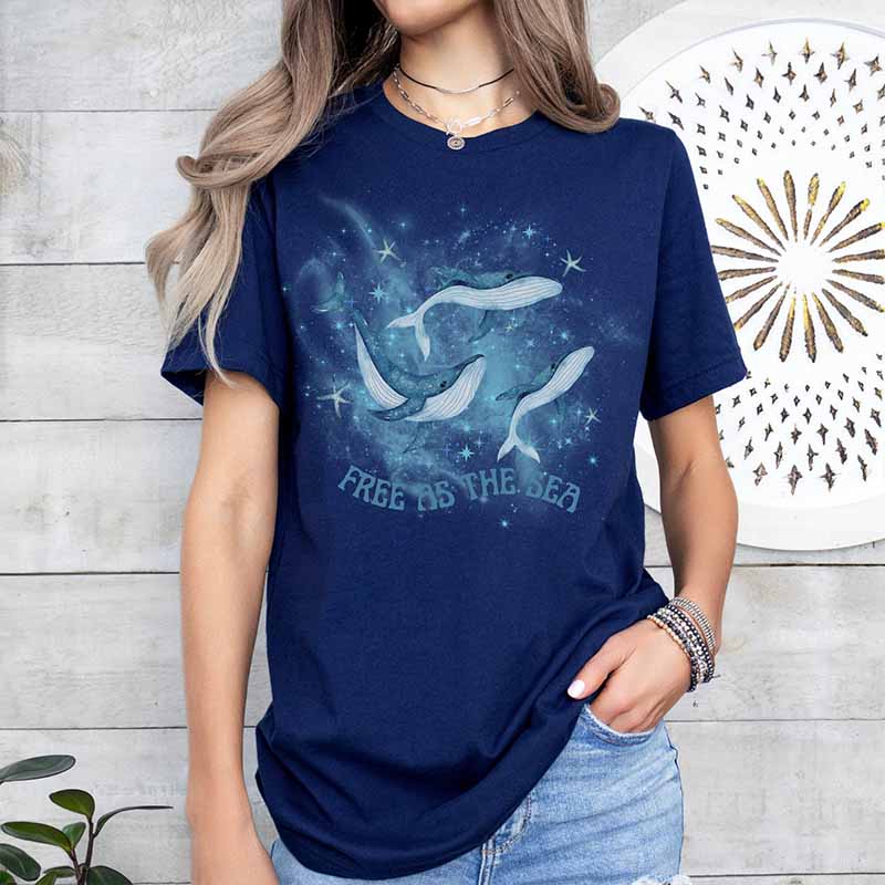 Watercolor Ocean Animals Whales Graphic T-shirt