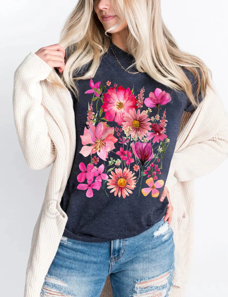 Pressed Flowers Tshirt Boho Wildflowers Cottagecore Shirt