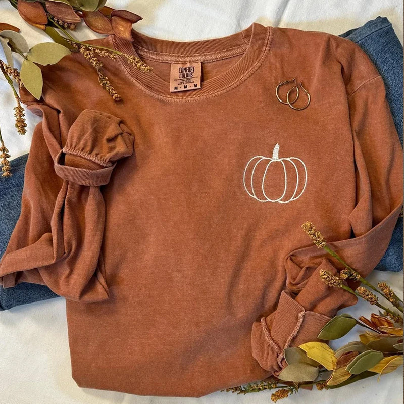 Pumpkin Comfort Colors Embroidered Sweatshirt