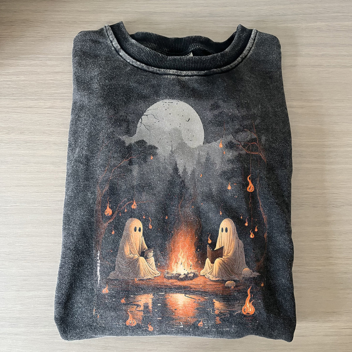 Comfort Colors Camping Halloween Ghost Reading Book Sweatshirt