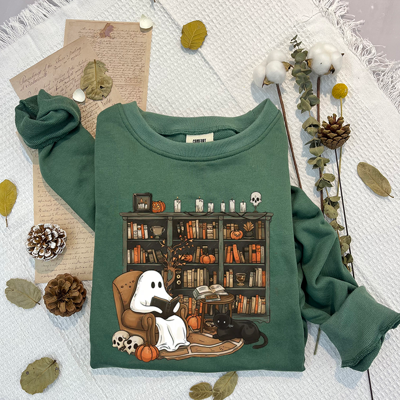 Retro Ghost Reading Books Sweatshirt