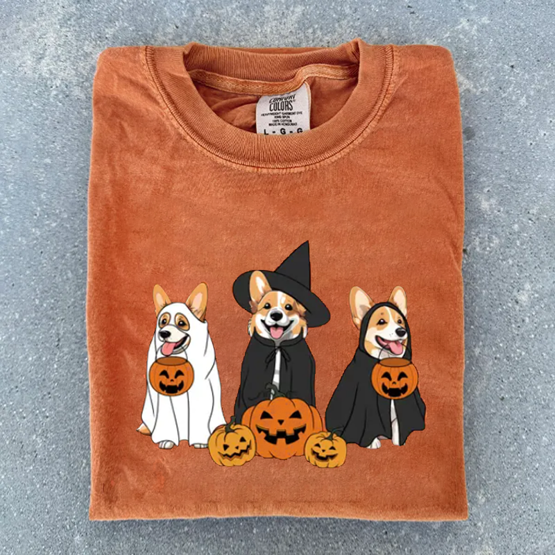 Ghost And Witch Corgi Dog Halloween T-shirt