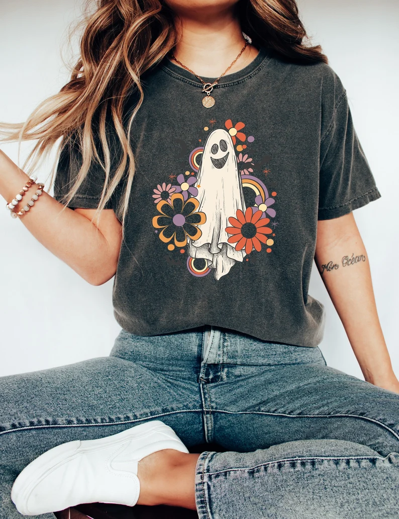 Retro Flower Ghost Sketch Shirt