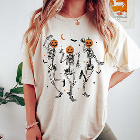 Dancing Skeleton Pumpkin Retro Halloween T-Shirt