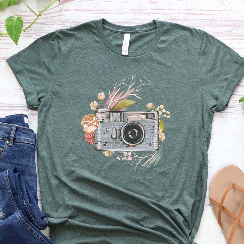 Watercolor Floral Camera  Photo Lover T-Shirt