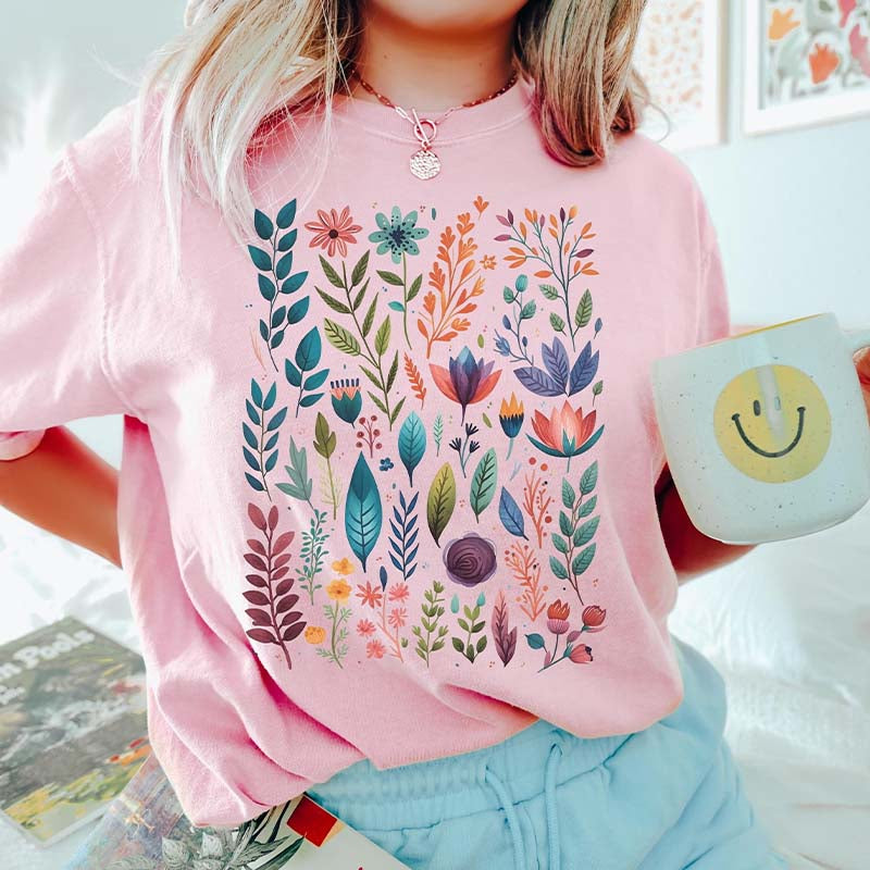 Boho Watercolor Folk Flowers T-Shirt