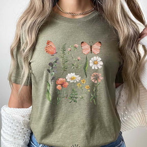 Floral WildFlowers Butterfly Woodland T-Shirt