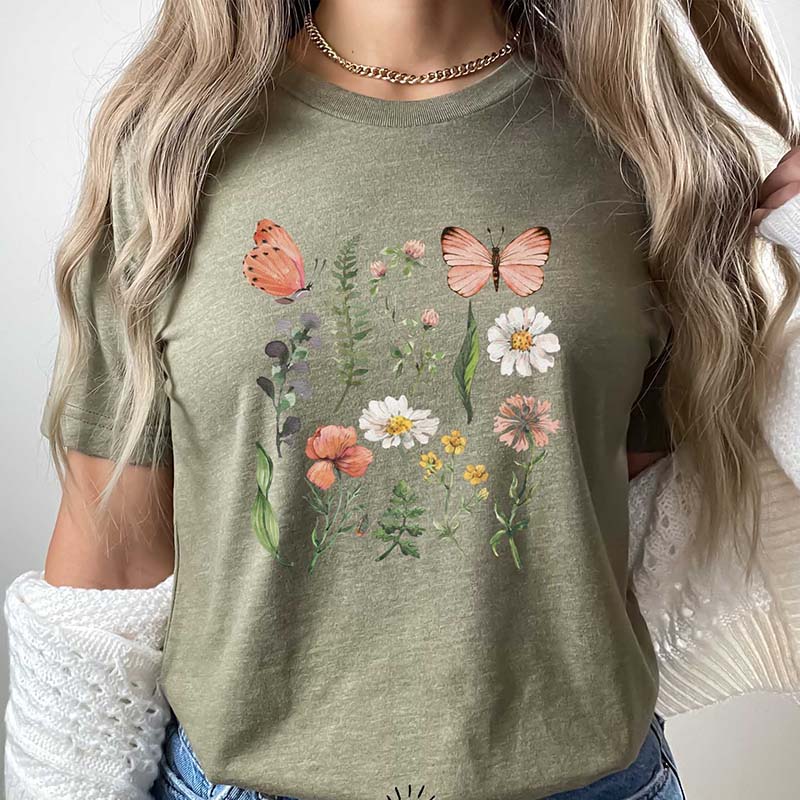 Floral WildFlowers Butterfly Woodland T-Shirt