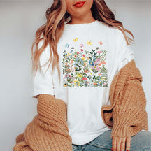 Boho Wildflowers Butterflies Botanical T-Shirt