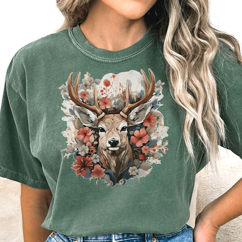 Stag Flower Watercolor Deer T-Shirt