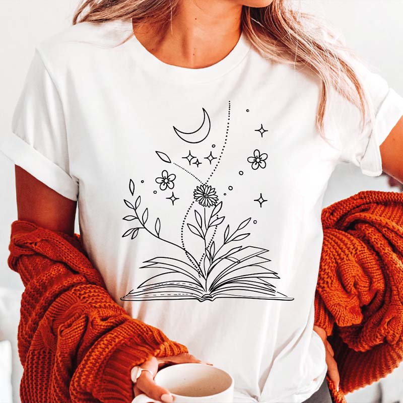 Wildflowers Book Cute Bookworm T-Shirt