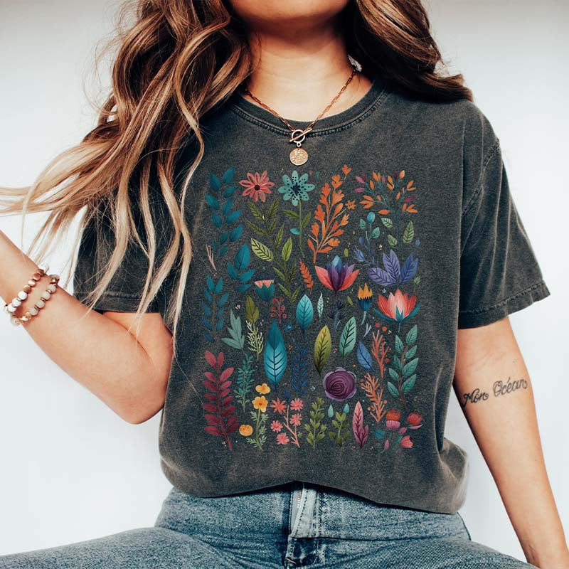 Boho Watercolor Folk Flowers T-Shirt