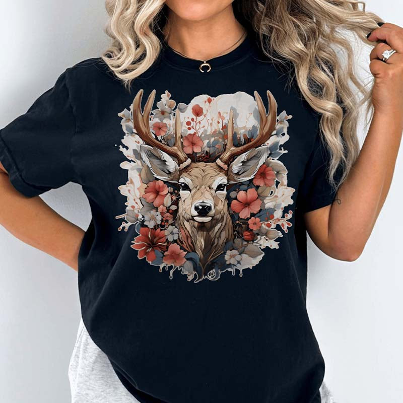 Stag Flower Watercolor Deer T-Shirt