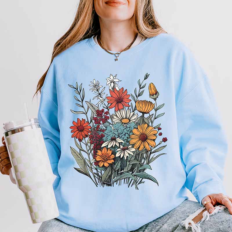 Vintage Pressed Floral  Fairycore Wildflowers Sweatshirt