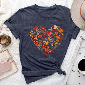 Fall Heart Leaves Doodles Pumpkin T-Shirt