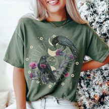 Celestial Ravens and Thistles Moon Floral T-Shirt