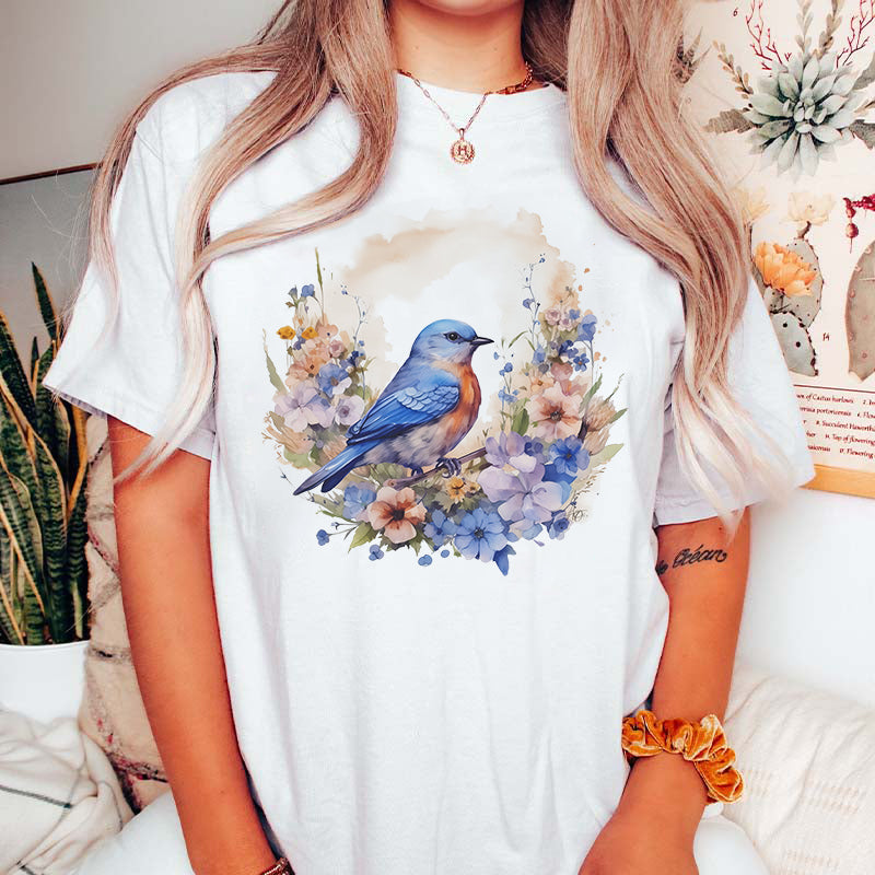 Watercolor Bluebird Wildflowers T-Shirt