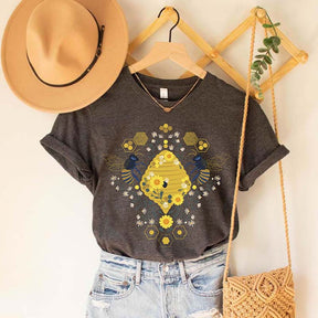 Floral Bee Honeycomb Kindness Plant T-Shirt