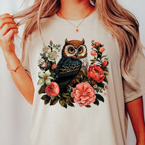 Cute Owl Boho Style Flowers T-Shirt