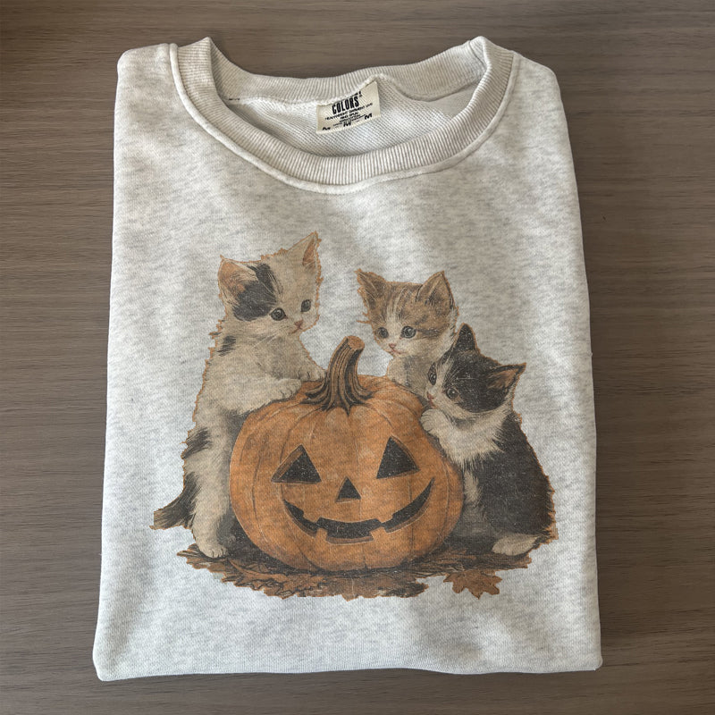 Vintage 90s Pumpkin Cat Halloween Sweatshirt