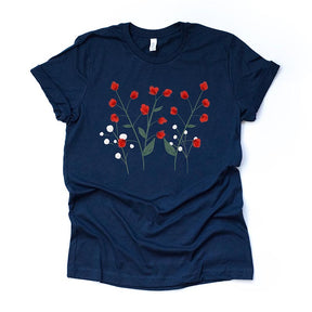 Unique Red and White Flowers T-Shirt