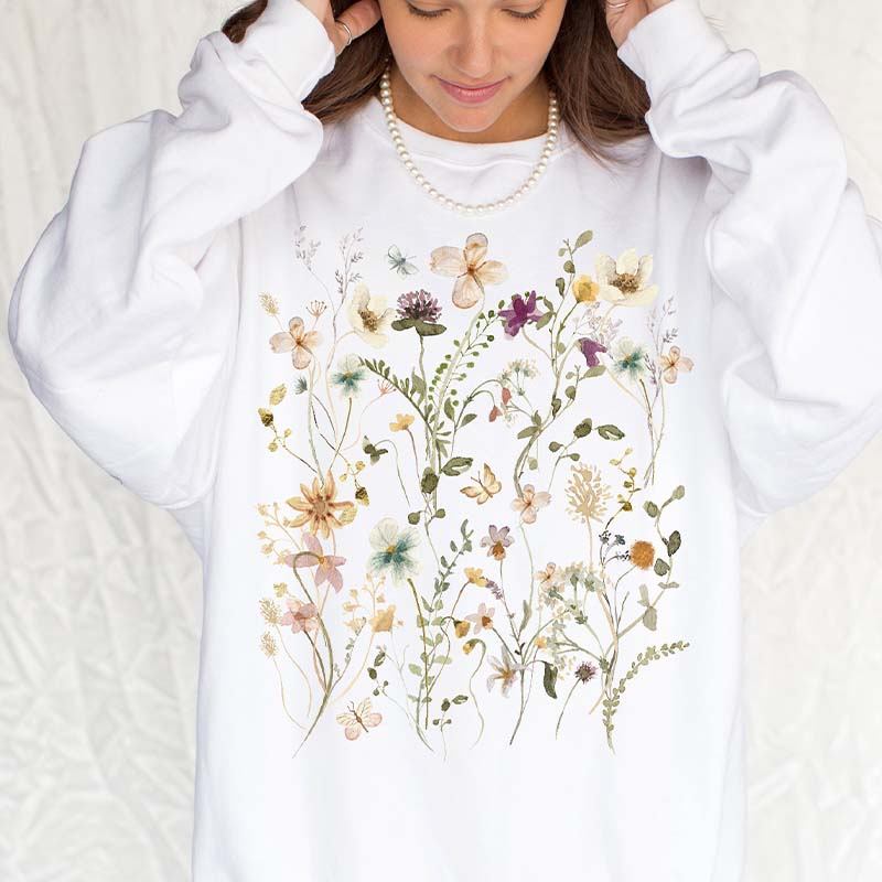 Vintage Pressed Fairycore Flowers Sweatshirt