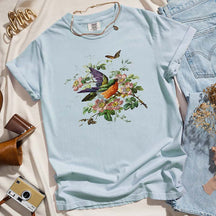 Pressed Flowers Bird And Butterflies T-Shirt