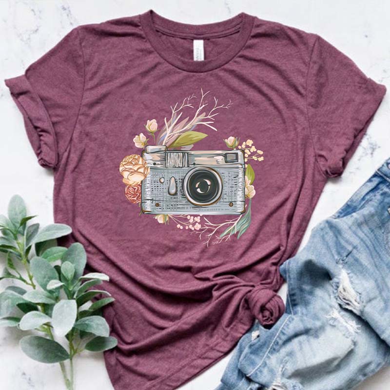 Watercolor Floral Camera  Photo Lover T-Shirt