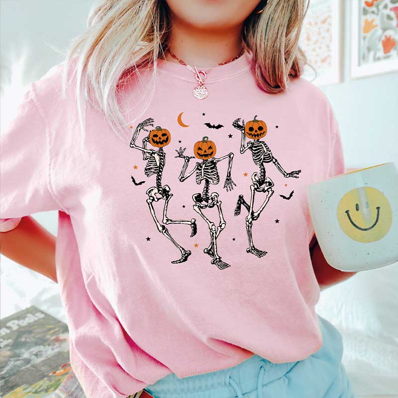 Dancing Skeleton Pumpkin Retro Halloween T-Shirt