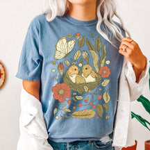 Birds And Flowers Floral Folk T-Shirt