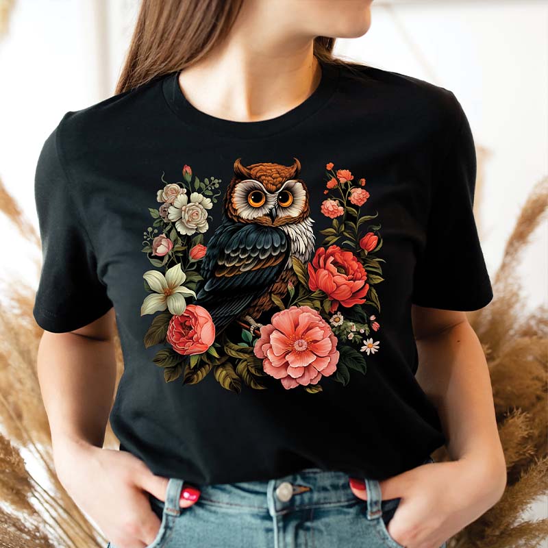 Cute Owl Boho Style Flowers T-Shirt