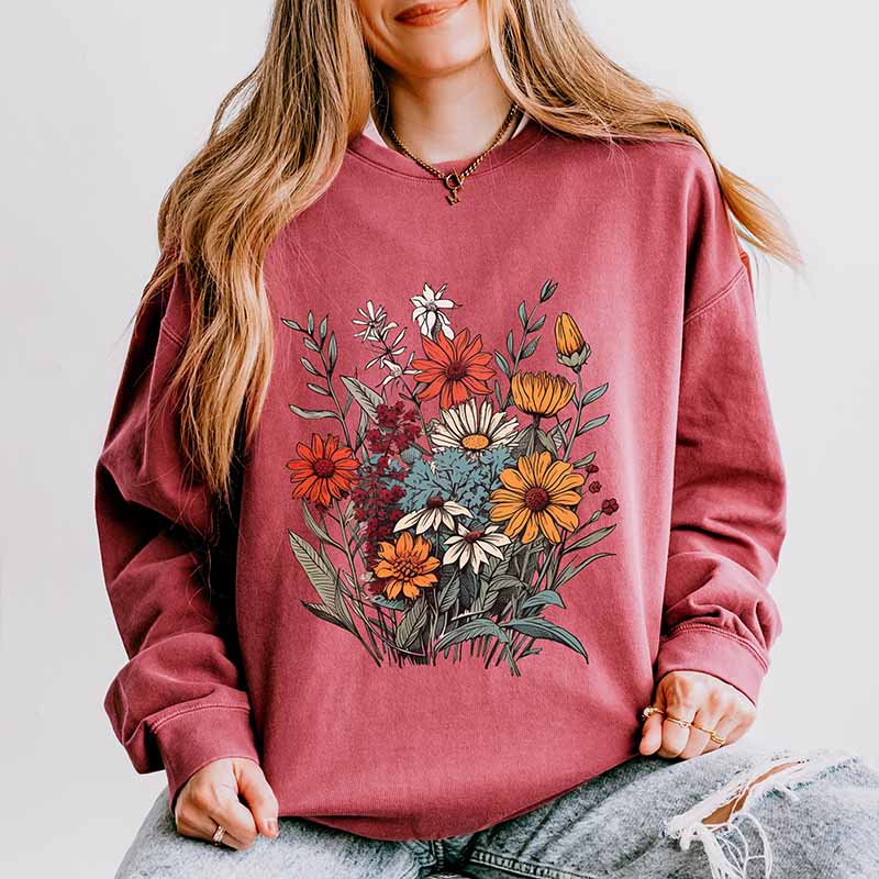 Vintage Pressed Floral  Fairycore Wildflowers Sweatshirt